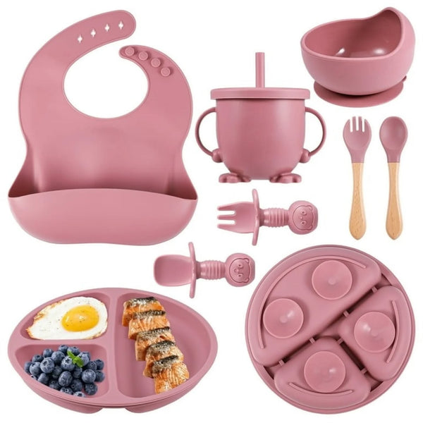 8 PCS Silicone Utensil/Feeding Set Mahroon