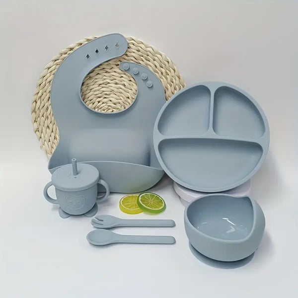 6 PCS Silicone Utensil/Feeding Set Light Blue
