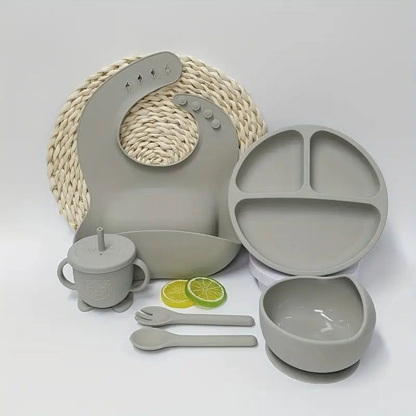 6 PCS Silicone Utensil/Feeding Set Grey