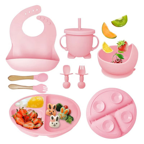 8 PCS Silicone Utensil/Feeding Set Light Pink