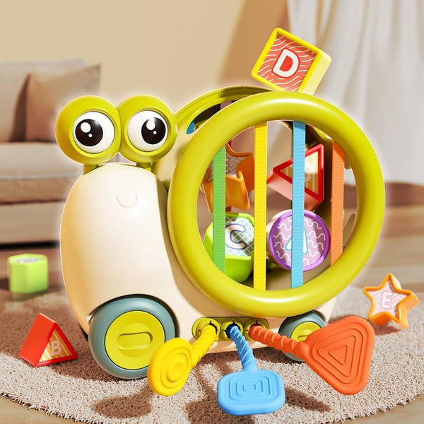 Baby Snail Sensory Shape Sorter Blocks Pull String Toy Cartoon Storage