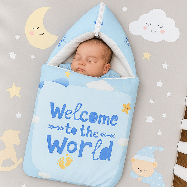 Velvet Newborn Carry Nest – Blue | “Welcome to the World” Edition