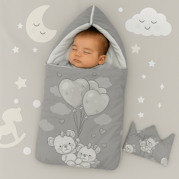 Velvet Baby Carry Nest – Grey | Teddy Love Edition