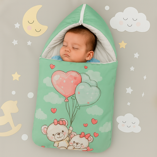 Velvet Baby Carry Nest – Green | Teddy Love Edition