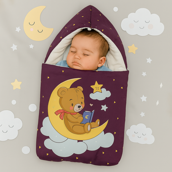 Velvet Baby Carry Nest – Berry Purple | Teddy on Moon Edition