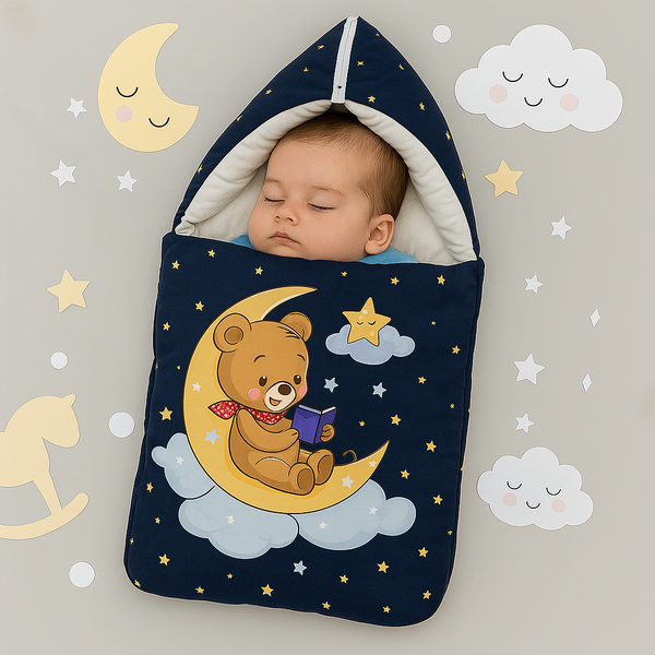 Velvet Baby Carry Nest – Navy Blue | Teddy on Moon Edition