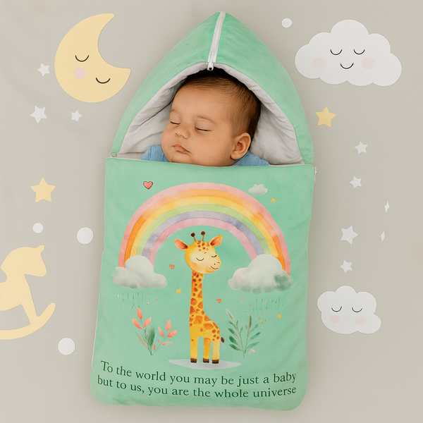 Velvet Baby Carry Nest – Green | Rainbow Giraffe Edition