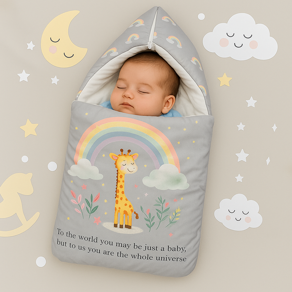 Velvet Baby Carry Nest – Grey | Rainbow Giraffe Edition