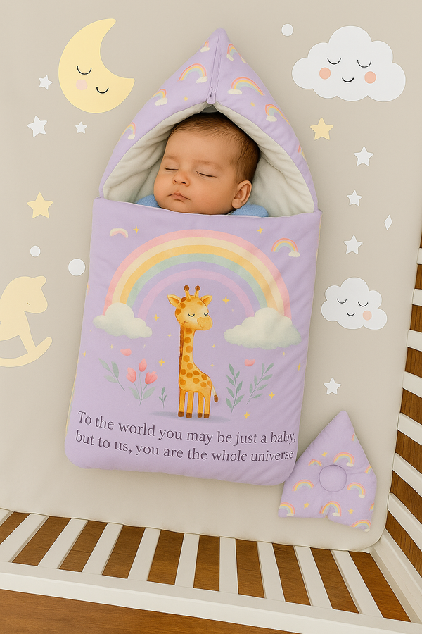 Velvet Baby Carry Nest – Lavender | Rainbow Giraffe Edition