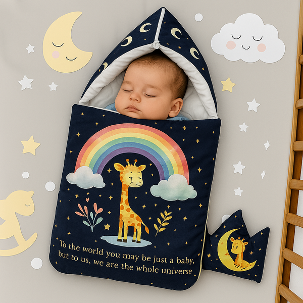 Velvet Baby Carry Nest – Navy Blue | Rainbow Giraffe Edition