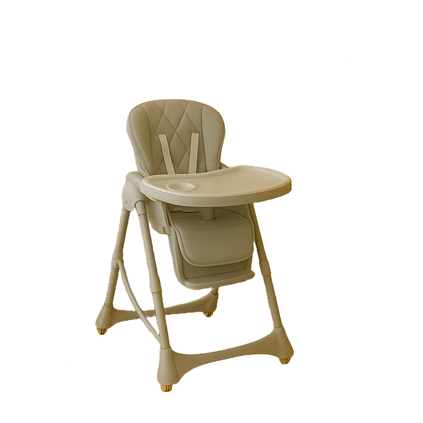 DELUXE FOLDABLE BABY HIGH CHAIR WITH STORAGE BASKET – ADJUSTABLE FEEDING SEAT - GREY