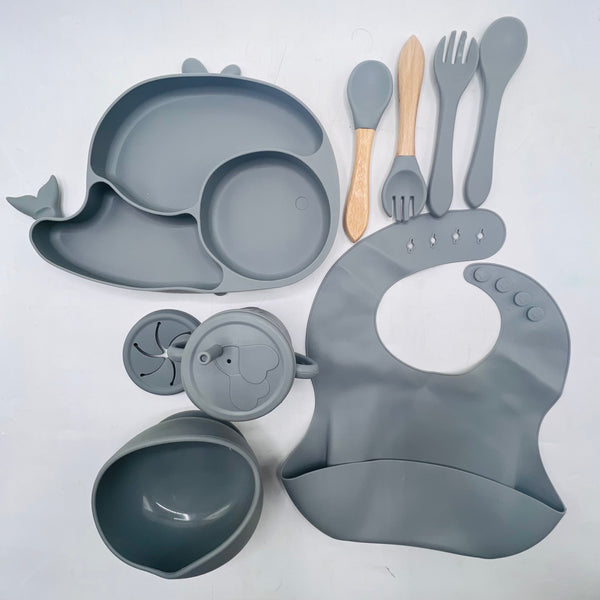 Silicone Utensil/Feeding Set Grey Fish