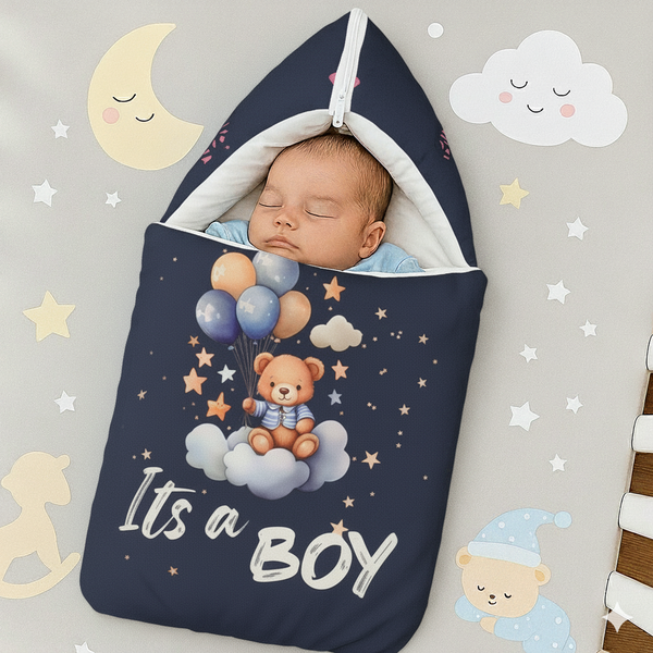 Velvet Baby Carry Nest - Navy Blue | "It's a Boy" Edition