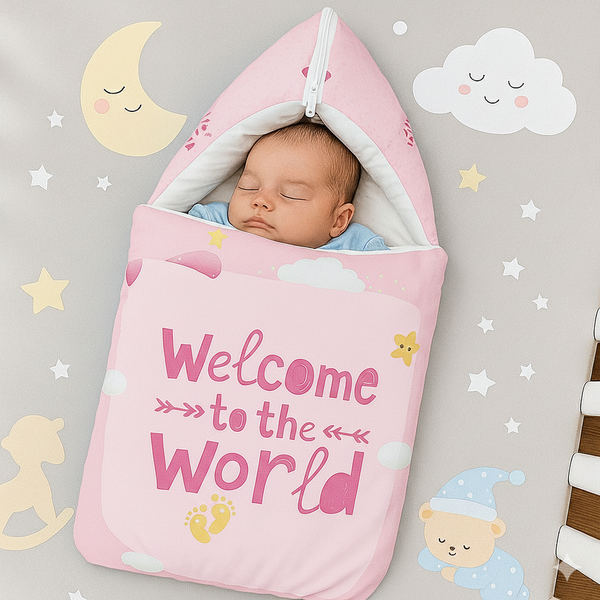 Velvet Newborn Carry Nest – Pink | “Welcome to the World” Edition