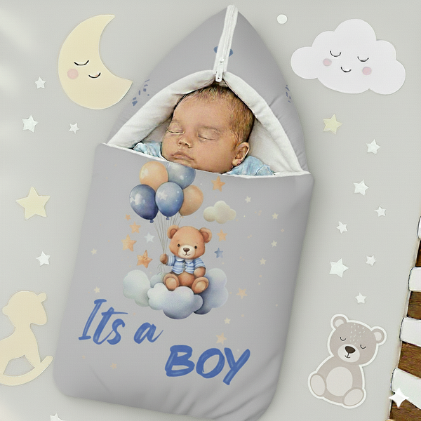 Velvet Baby Carry Nest - Grey | "It's a Boy" Edition