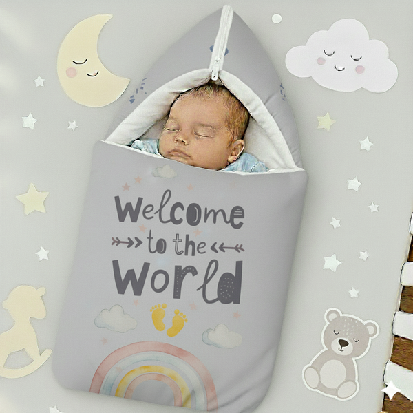 Velvet Newborn Carry Nest – Soft Grey | “Welcome to the World” Edition