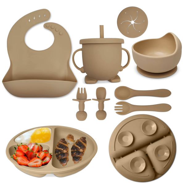 8 PCS Silicone Utensil/Feeding Set Dark Brown