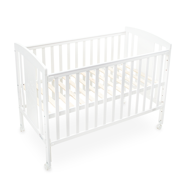 Tinnies White Wooden Baby Cot with Adjustable Side Panel, Wheels & Mosquito Net (0–4 Years, Up to 18 kg)
