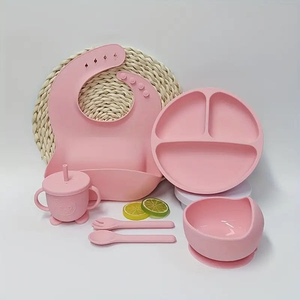 6 PCS Silicone Utensil/Feeding Set Pink