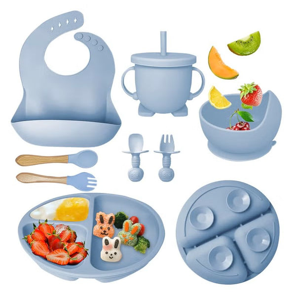8 PCS Silicone Utensil/Feeding Set Light Blue