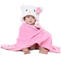 Baby Hooded Fluffy Blanket Kitty Design (Pink) 2