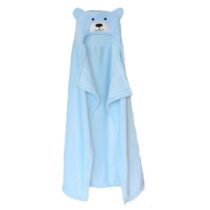 Baby Hooded Fluffy Blanket Plain Bear Design (Blue) 2