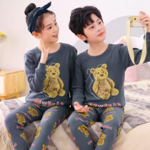 Dark Grey Teddy Bear Cartoon Printed Kids Night Suit Baby & Baba