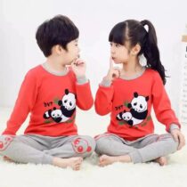 Red and Grey Panda Printed Kids Night Suit Baby & Baba