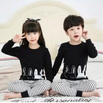 White And Black Sleeping Rabbit Print Kids Night Suit Baby & Baba