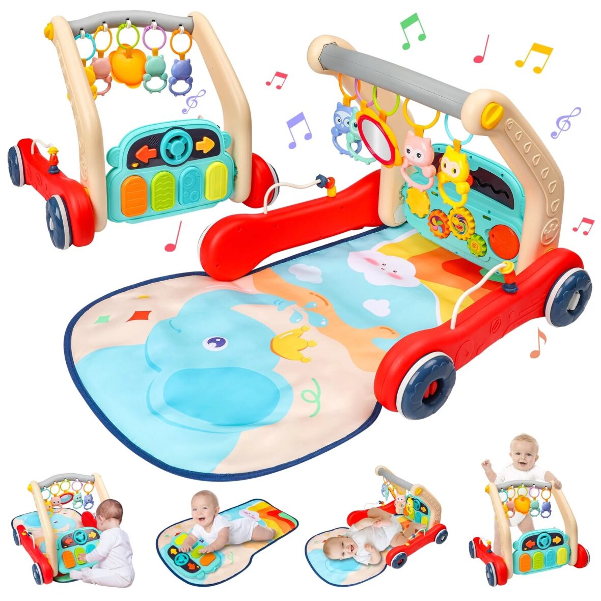 2 in 1 Baby Play Mat With Push Walker And Musical Piano Keyboard