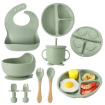 Silicone Utensil Feeding Set Green