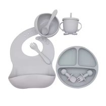 Silicone Utensil Feeding Set Grey